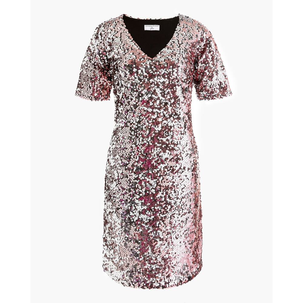 Universal Standard x J. Crew NWT Sequin V-Neck Oversized Shift Dress Pink XS